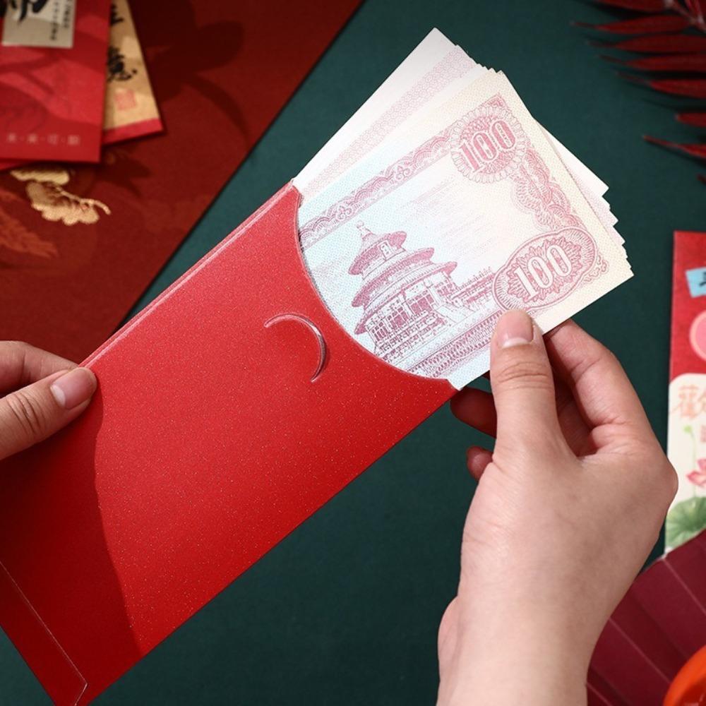 12 Pcs Rectangular Lucky Money Bag Mixed Pattern HongBao Solid Chinese New Year Red Envelope  2025
