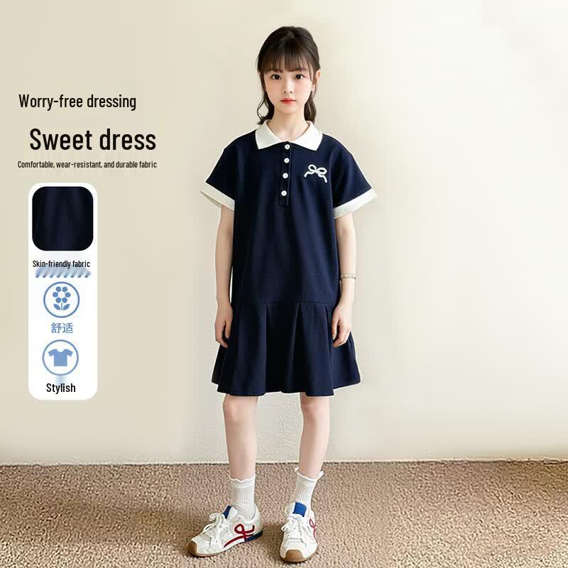 Girls Polo Collar Pleated Summer Dress 130