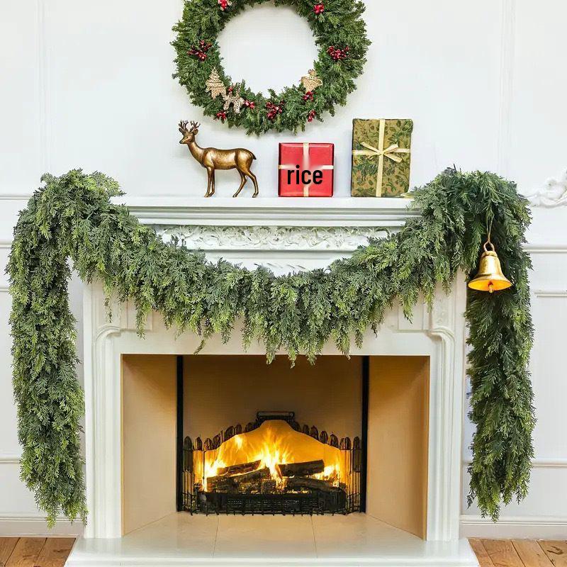 Artificial Cypress Leaf Rattan Christmas Fireplace Decoration