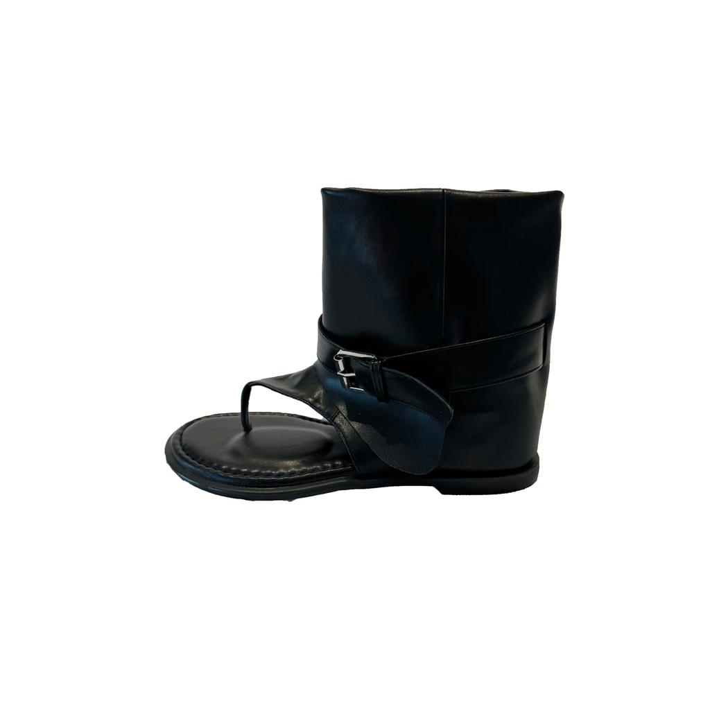 2025 new sweet cool round head personality toe square heel cool boots herringbone Roman sandals women's design boots