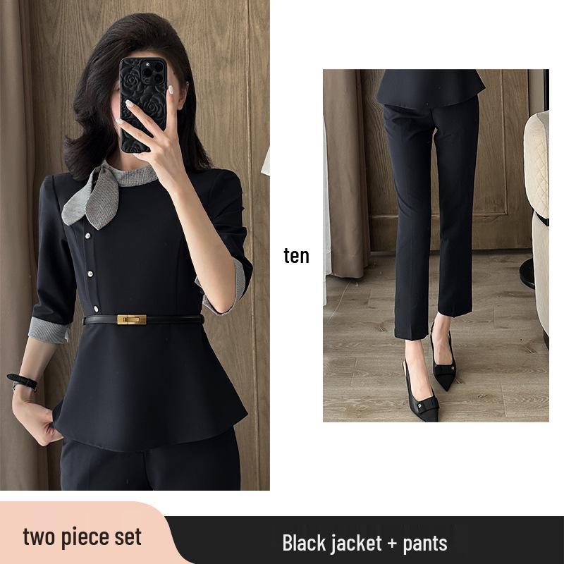Women's Summer Seven-Sleeve Waist-Cinching Professional Suit for Jewelry Stores, Salons, and Hotel Receptionists