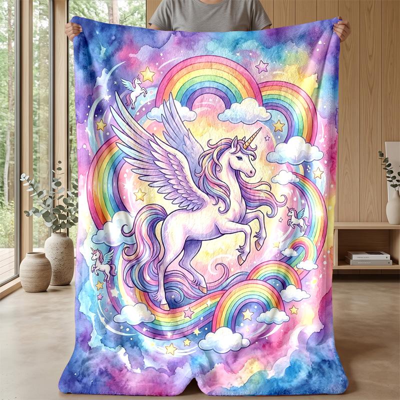 Winged Magical Unicorn Theme Blanket Lightweight Warm Flannel Blanket Decorative Throw Blanket for Home Decoration