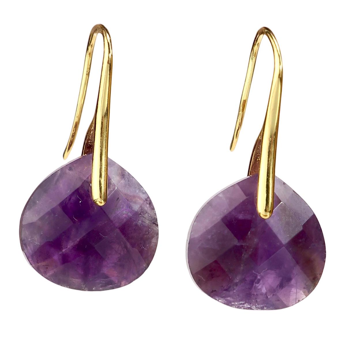 

Elegant Multifaceted Amethyst Earrings for Women, High-End Feel, Natural Stone, Colorfast Earring Drops аметист