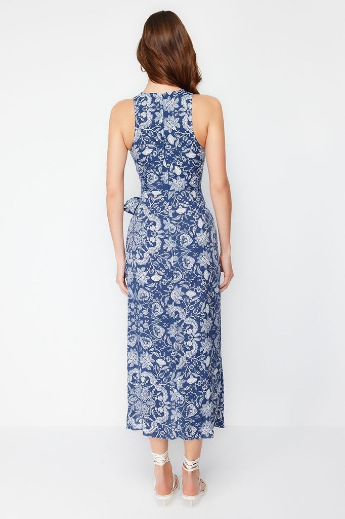 Women's Style Dress Black Floral Tie Detailed A-line Midi Woven Dress