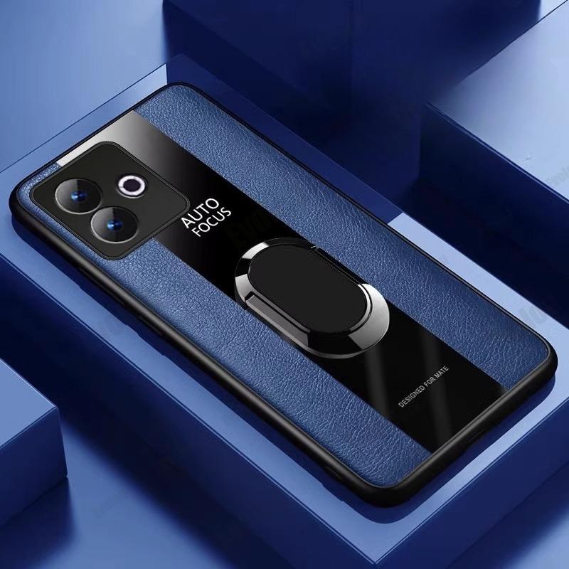 

Для OPPO Realme GT 7 7T Магнитное кольцо-подставка Держатель Чехол для телефона Для Realme GT 7 Pro Роскошная кожа Противоударный бампер Задняя крышка For Realme GT7 синий