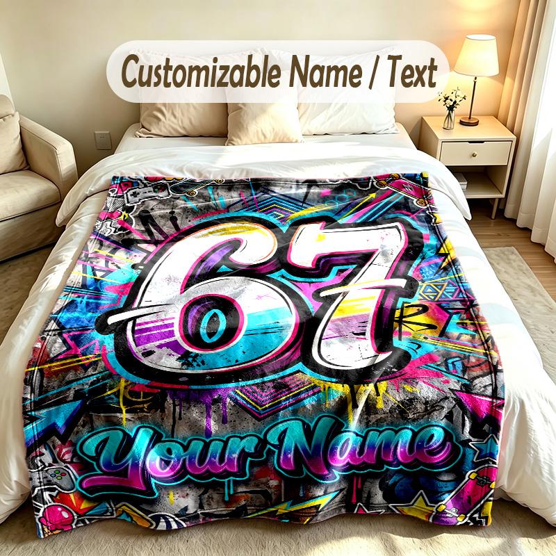 Graffiti Theme Custom Blanket Personalized Name & Text Customized Soft Warm Throw Blanket Home Decor