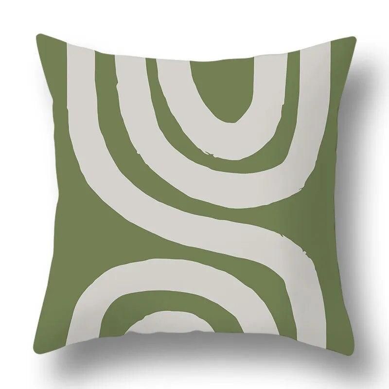 Green Plant Abstract Geometric Printing Pattern Home Living Room Sofa Decoration Square Polyester Throw Pillow Pillowcase