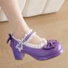 Fashion Woman Med Heel Lolita Shoes Patent Leather Cute Bow Mary Jane Pumps Bride Wedding Cosplay Party Red Pink Black Green Size 31-43