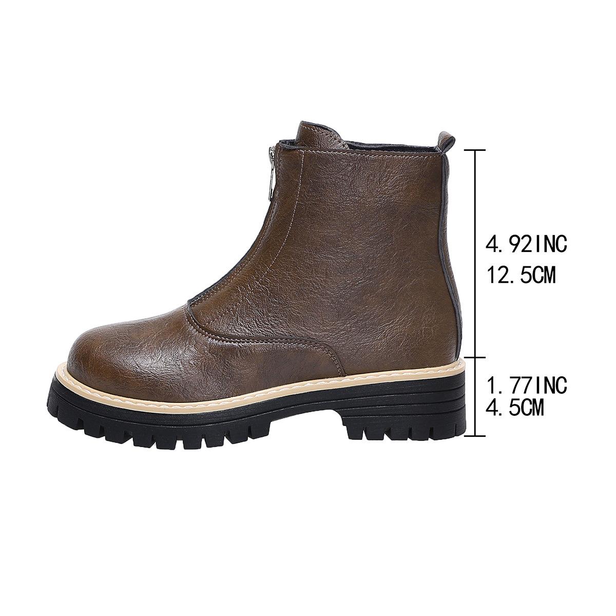 

Autumn and winter new middle heel round head Martin boots children s British style front zipper large size women s short boots 43 коричневый