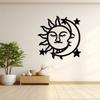 Sonne Mond Metall Wandkunst Schwarzer Sternenhimmel Dekoration für Wohnzimmer Schlafzimmer Arbeitszimmer Innen Außen Hausdekoration