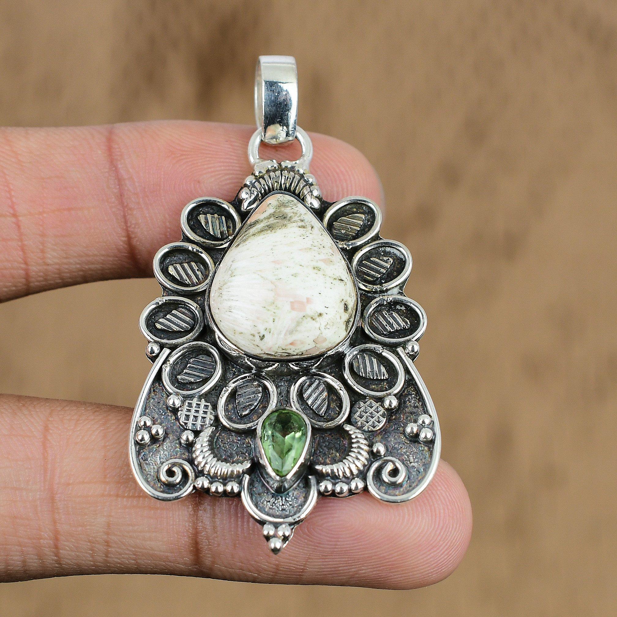 

Natural Scolecite Gemstone Pendant 925 Sterling Silver Indian Jewelry For Girls