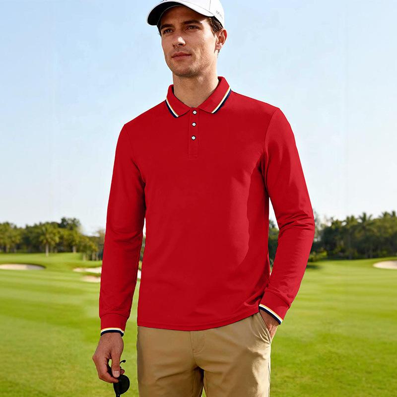 Men's Long Sleeve Polo Shirt Casual Contrast Collar Golf Top Breathable Business Casual T-shirt