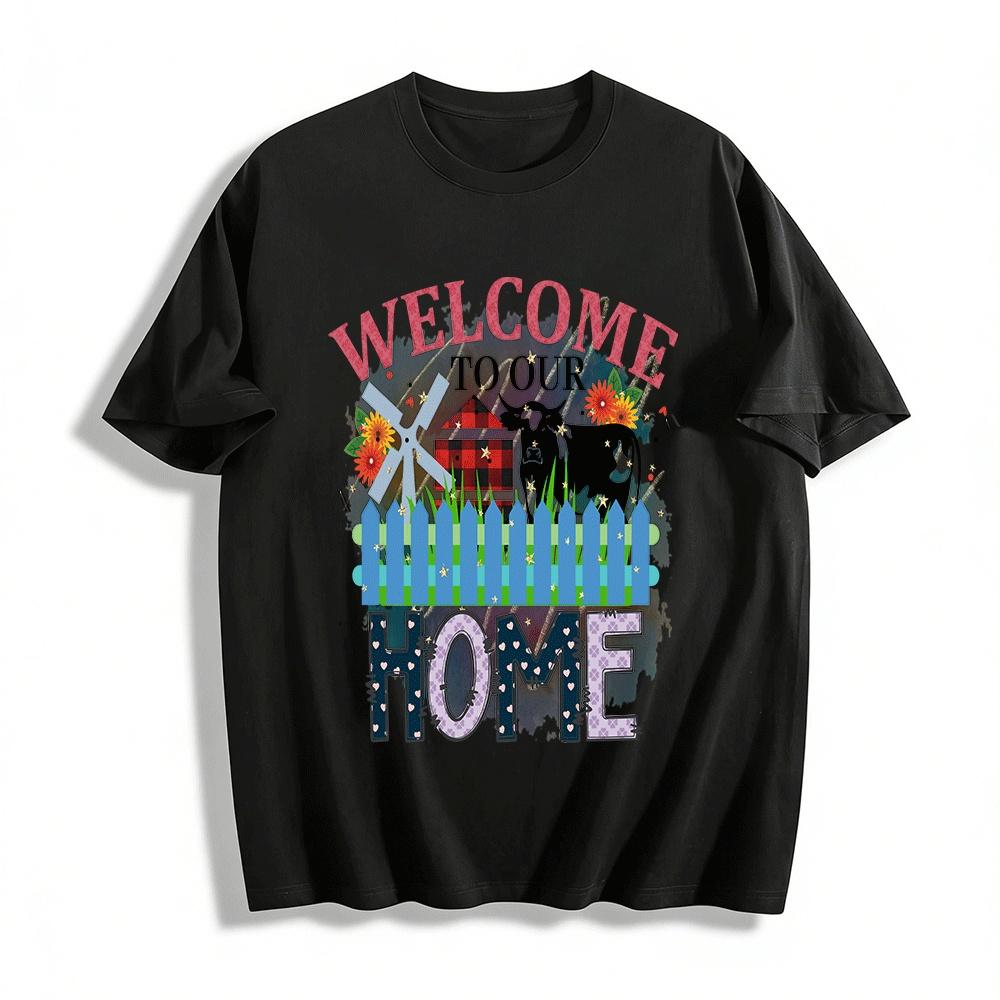 

Welcome To Our Home Farm Print Casual Top Pure cotton T-shirt XXS