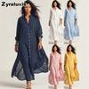 New Summer Striped Loose Long Sleeve Button Shirt Dress