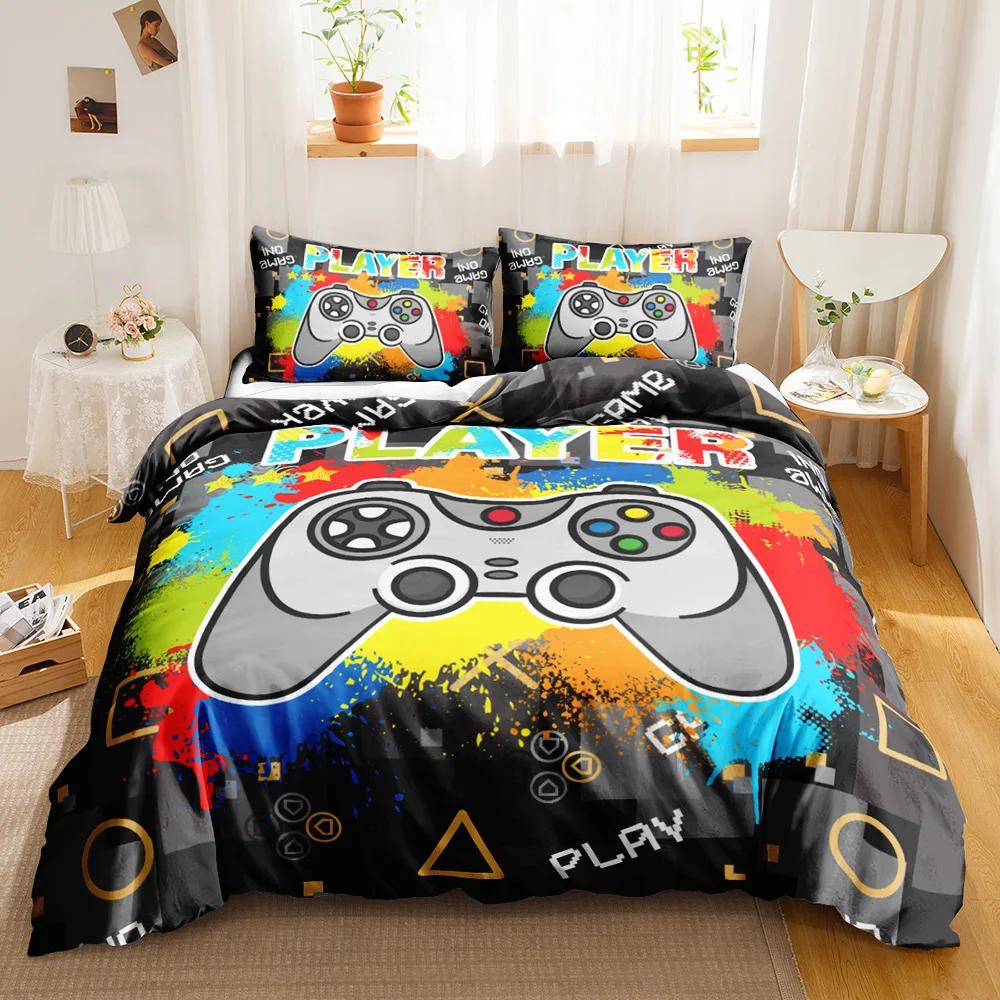 Gamer Duvet Cover Set Kids Boys Teens Video Game Controller Gamepad Bedding Set Double Queen King Size Polyester Qulit Cover