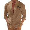 Coconut Tree Casual Printed Vintage Stand Collar Long-Sleeved Button-Down Men's Shirt