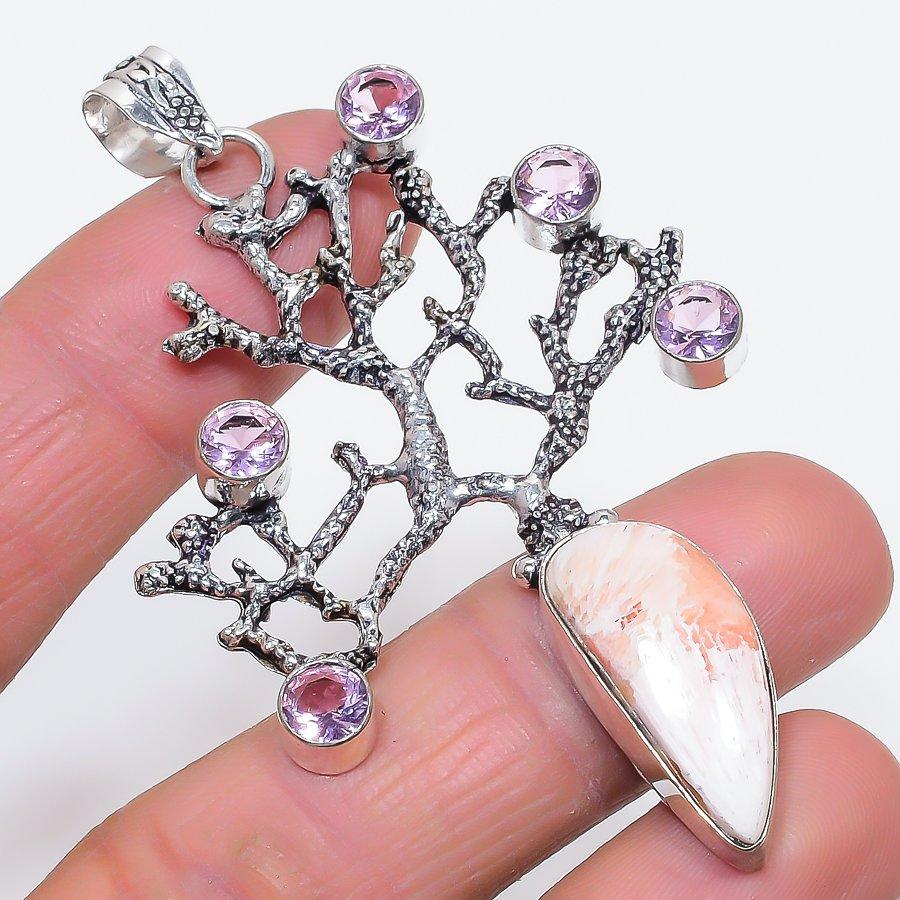 

Natural Scolecite, Kunzite 925 Sterling Silver Jewelry Pendant 2.96 k4P82