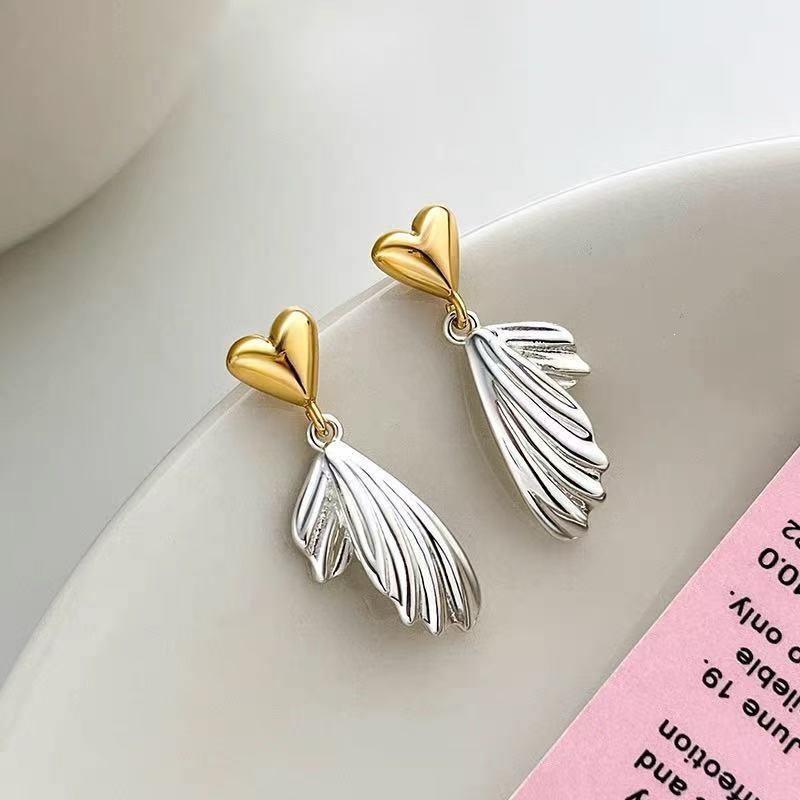 2024 Luxury 925 Silver Feather & Heart Stud Earrings for Women - High-End Niche Style