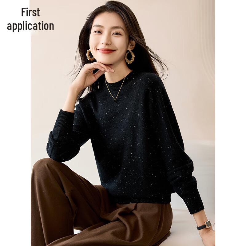 Women's Elegant Speckled Wool Blend Round Neck Sweater