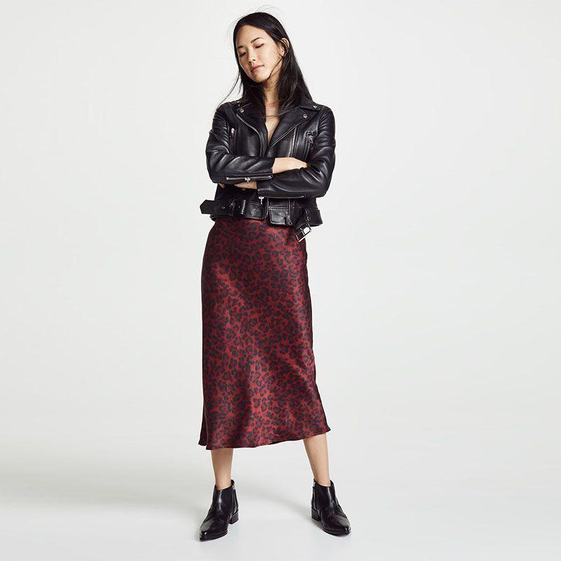 2025 New Arrival European and American Star Style High Slimming A- line Skirt Leopard Pattern High Waist Satin Chiffon Skirt