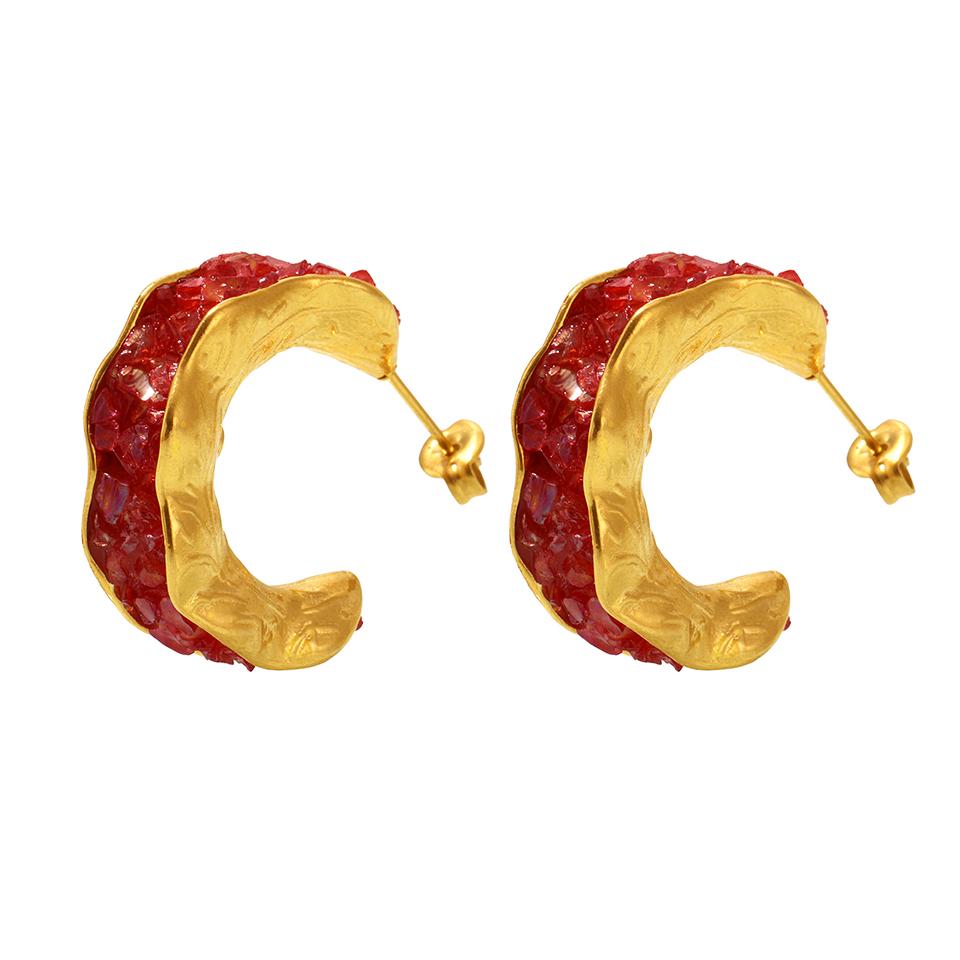 C Shape Stainless Steel Stud Earrings For Women 18k Gold Plated With Multi Color Crystal Women's Earring Ear Studs Woman Zircon