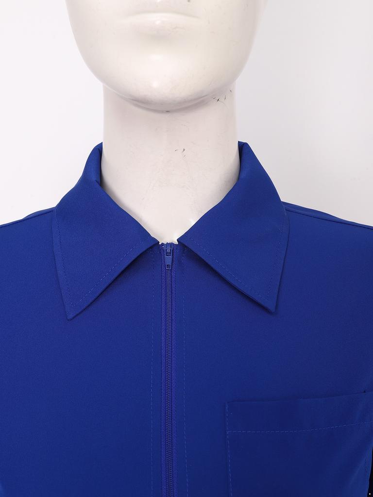 Damen Kurzarm Chirurgenanzug Mehrere Taschen Reißverschluss vorne Elastische Taille Jogginghose Medizinische Uniform
