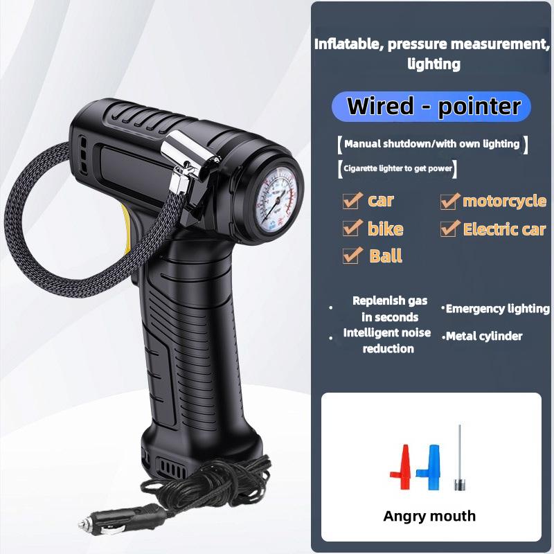 Portable 120W Car Air Pump and Tire Repair Kit Emergency Inflator Multi-Function Compact Electric Tire Pump for Vehicles Pointer-type wired