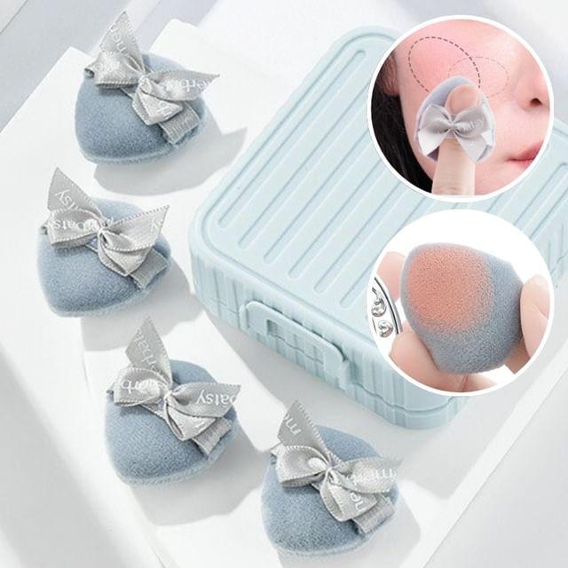 Jericoure - Ribbon Heart Mini Finger Powder Puff / Set Set of 4 Pcs - Grayish Blue