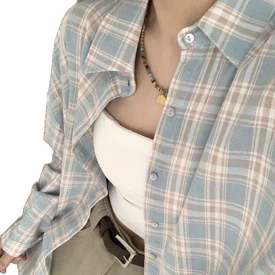 Plaid Mid-Length Casual Shirt Jacket with Long Sleeves