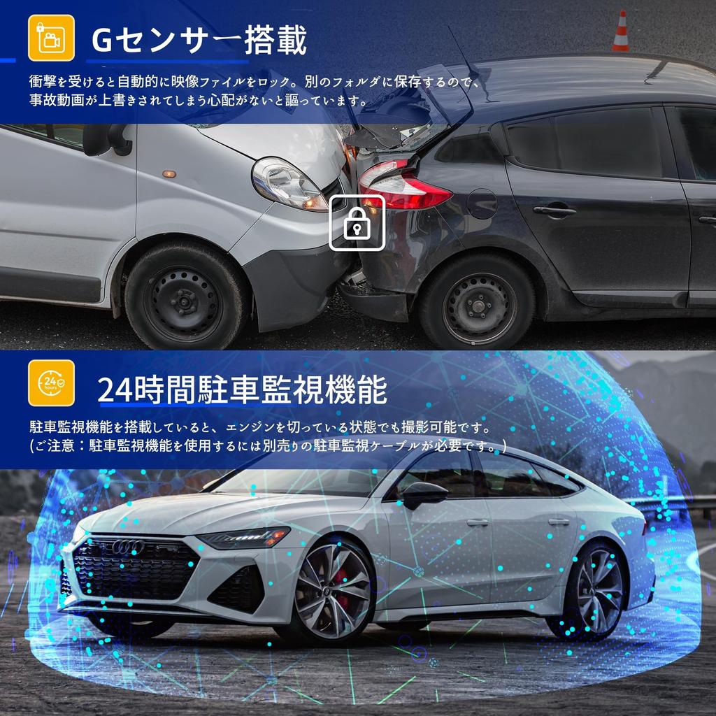 Pelsee Dash Camera, Front and Rear Camera, 4K UHD, 8 Megapixels, High Sensitivity Sensor,