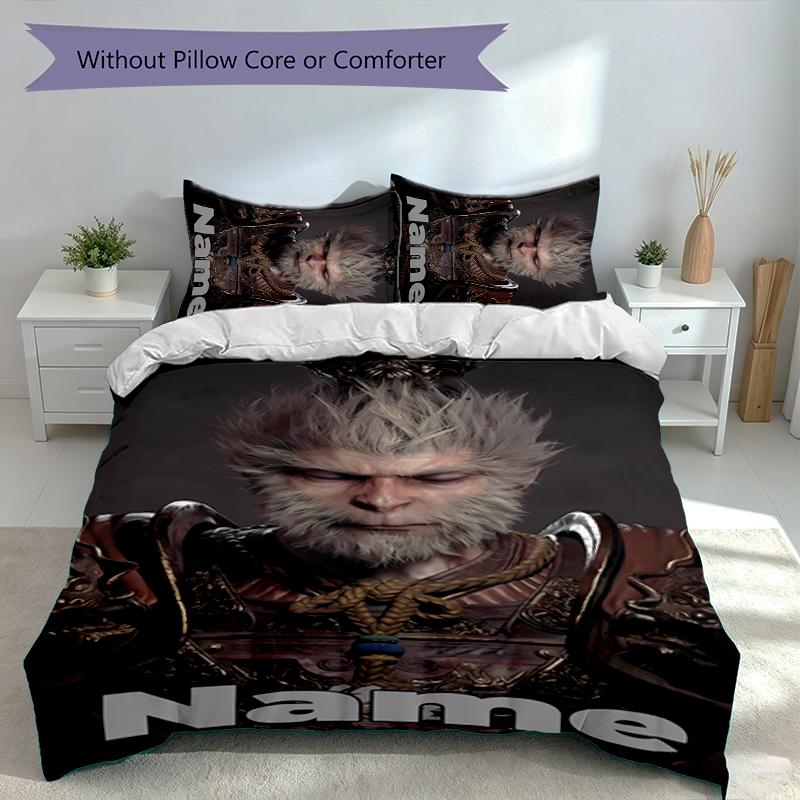 3pcs Custom Name Black Myth Wukong Game Set,Includes 1 Duvet Cover and 2 Pillowcases,All-season Bedroom Decor