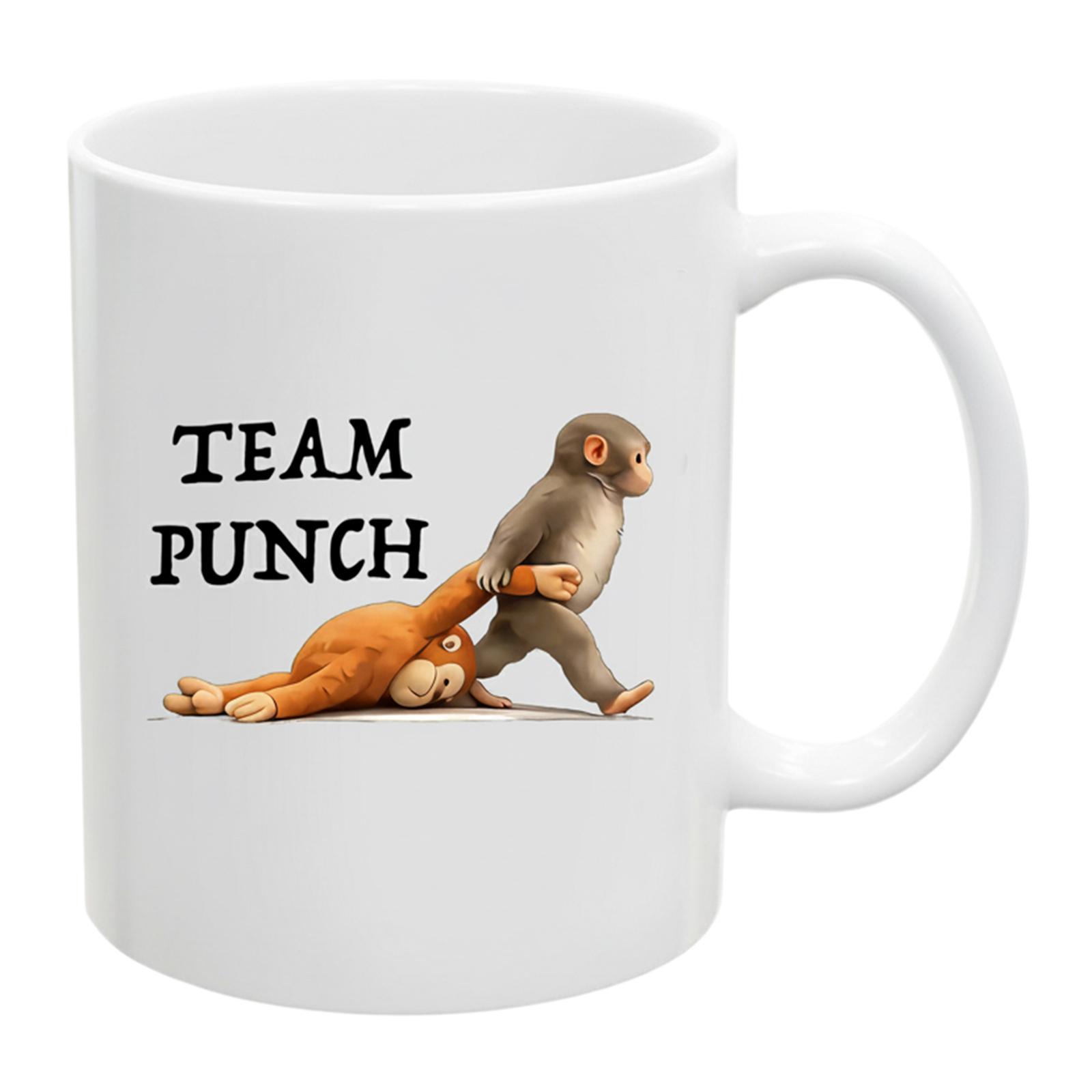 

Baby Macaque Monkey Hugging Plush Ceramic Mug Cute Monkey Coffee Cup for Office Home Gift for Animal Lovers Women Men 301-400ml білий