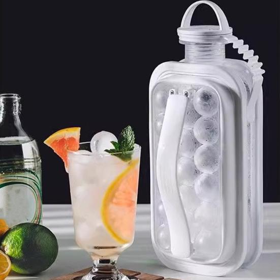 Isbitsform med förseglat lock Isförvaringsbehållare BPA-fri Silikon Sfärisk Ismaskin Långsamt Smältande Lätt att Ta Loss Stapelbar Isklotbricka för Whiskey