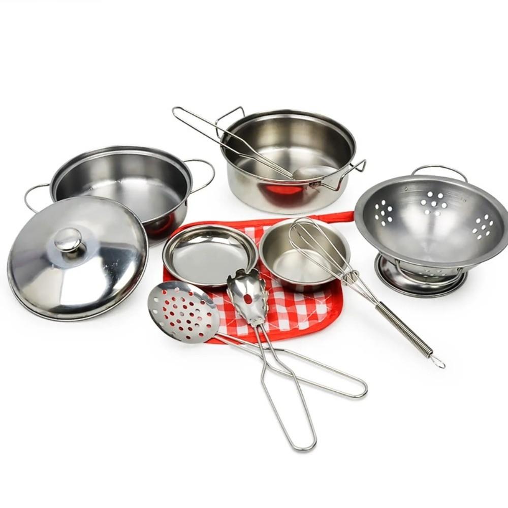 Stainless Steel Pretend Play Kitchen Set Pot Shovel with Lid Children Kitchen Toys Interactive Simulated
