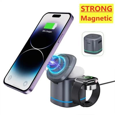 Support de chargeur magnétique sans fil 3 en 1, Station de charge rapide, support de téléphone pour iPhone 15 14 13 12 Apple Watch 8 7 6 Airpods