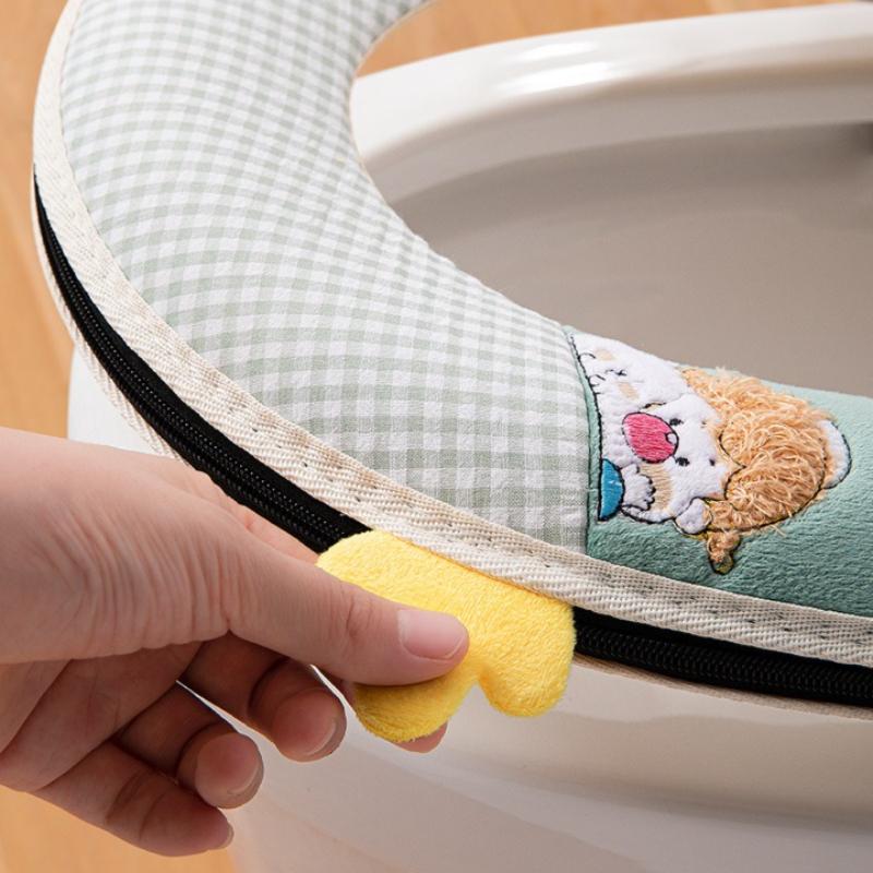 2pcs Thick Household Toilet Seat Cover Zipper Design Skin Friendly and Soft Toilet Cover Suitable for All Seasons and Washable