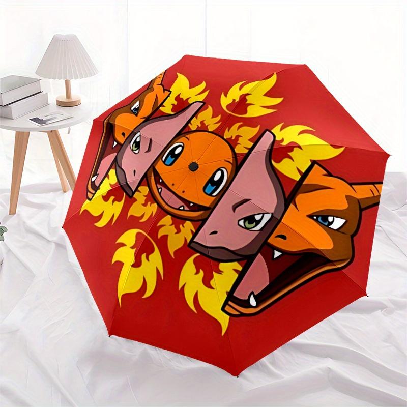 1pc Flame Pokémon Automatic Open/Close Umbrella, Portable 3-Fold Compact Umbrella for Men & Women, Perfect Gift for Birthday104