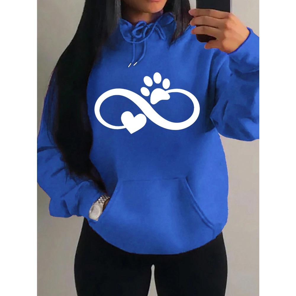Creative Cat Palm And Love Creative Design Heart Pattern Hoodies Women Fashion Casual Hoody Streetwear Loose