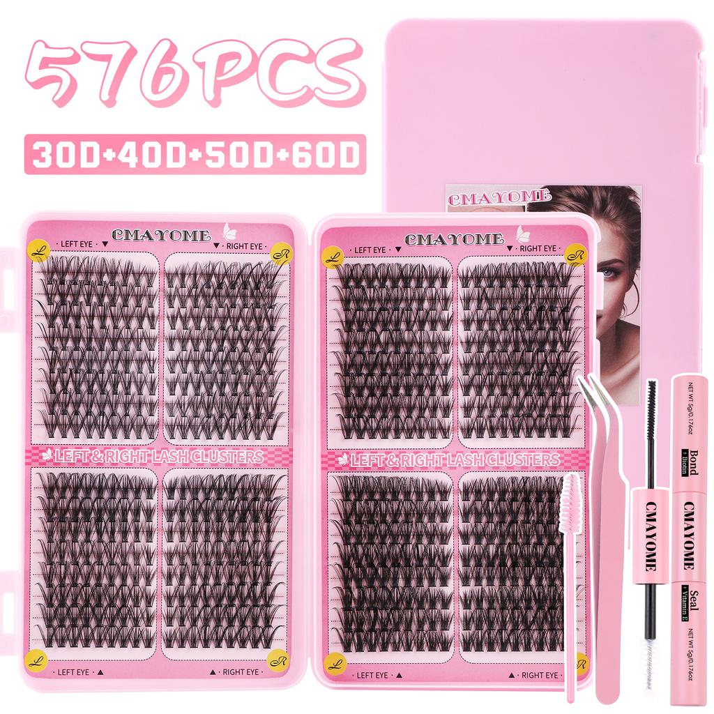 576 Clusters Of Single-Cluster False Eyelashes 8-16Mmdiy Segmented Natural Dense D-Curve Self-Grafting