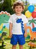 Fresh & Eye-Catching: Dinosaur Tee + Shorts – A Vibrant Outfit for Your Little Guy