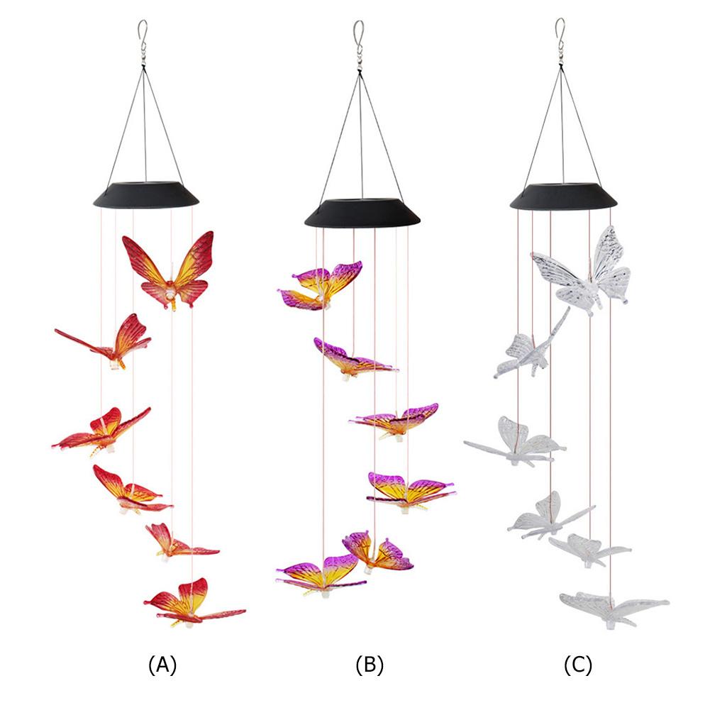 LED Solar Wind Chime Crystal Butterfly Hummingbird Colorful Lights Waterproof Outdoor Windchime Solar Light for Garden Decor