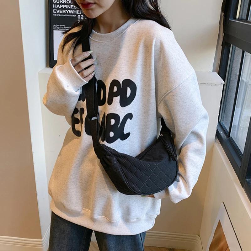 Fashi Thread Plaid Hobos Bags for Women Casual Canvas Shoulder Bag Ladies Crossbody Small Handbags Simple Female Tote Purse