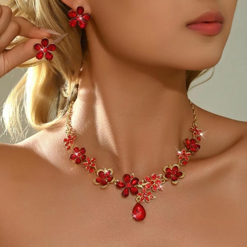 Exquisite Flower Pendant Necklace Genteel Temperament Women Jewelry Set Dating