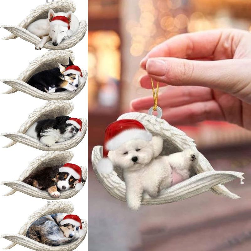 Adorable Cartoon Style Car Pendant Decor Angel Dog Design Acrylic Material 8*6cm/3.1*2.4in