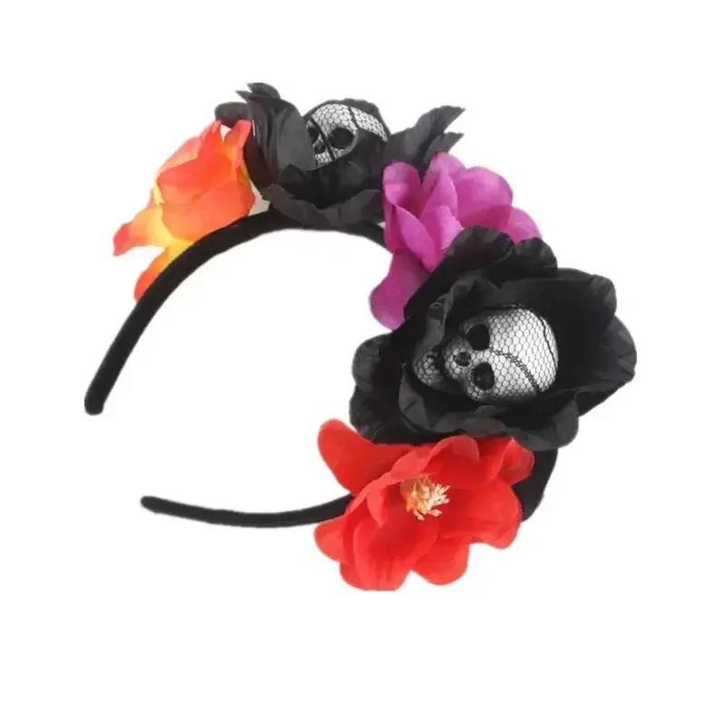 1/3Pcs Halloween Headband Skull Flower Decoration Headwear Party Favors Supplies Photo Booth Props For Women Cosplay Costume