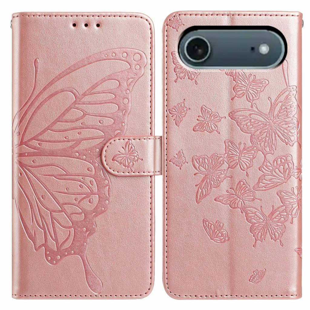 For iPhone 17 Air Case Butterfly Imprinted Wallet Stand PU Leather Flip Phone Cover with Strap