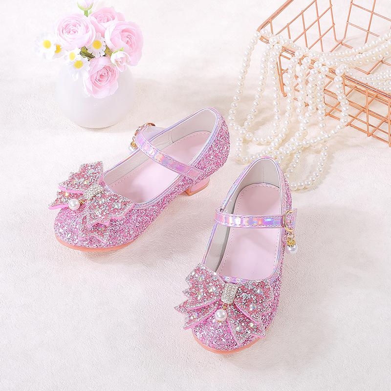 Mädchen Prinzessin High Heels 2026 Neue Frühjahrs- und Herbstkollektion Schleife Strass Steine Kleines Mädchen Auftritt Show Kleiderschuhe
