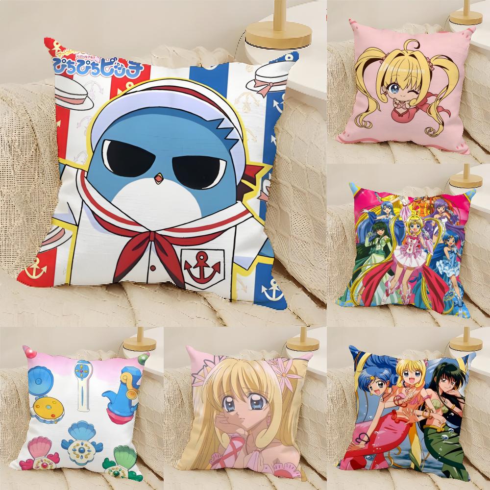 Comic Anime M-Mermaid Melody Pichi Pitch 5 Pillow Case Cotton Linen Fabric Square Zipper Pillowcase Home Decorative Living Room
