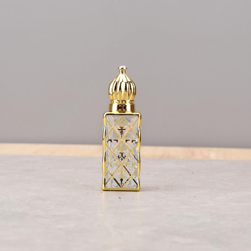1Pcs 12Ml Vintage Gold Plated Glass Perfume Roller Bottle Embossed Empty Refillable Fragrance Vial For Essential Oil Storage