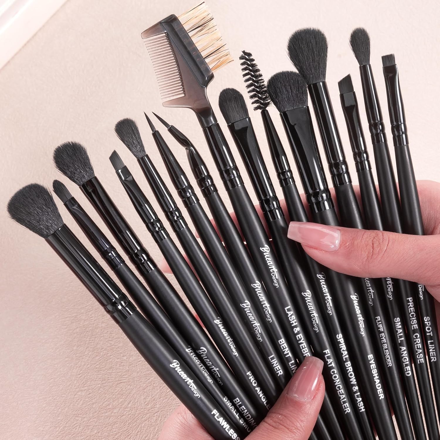 Bueart Design 15Pcs Professional Eyeshadow Brush Set For Eye makeup Blending,Brow grooming,Concealing,eyeshader, With premium ultra soft synthetic